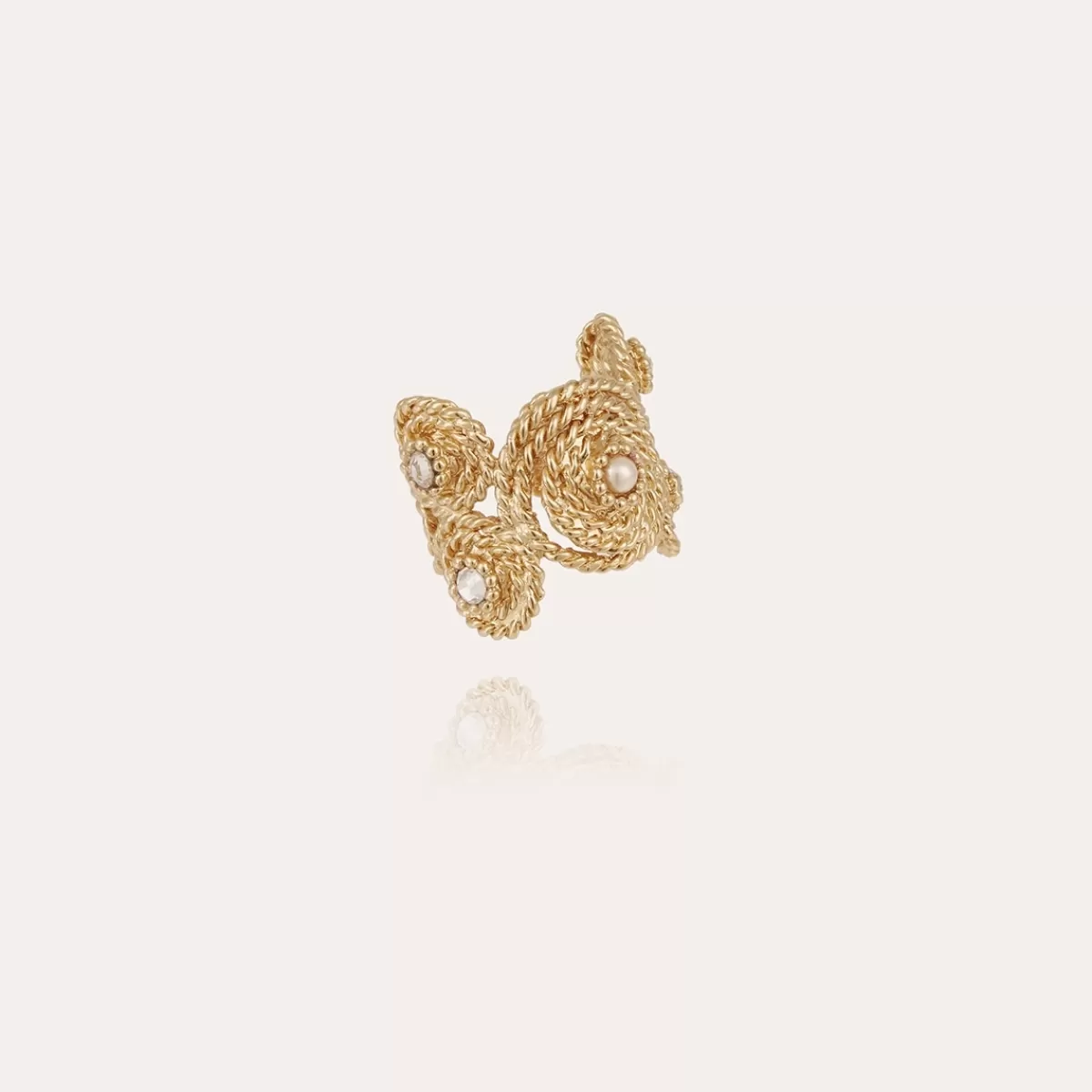 Gas Bijoux Bague Mistral Liane dorée - Nacre blanche & strass Online