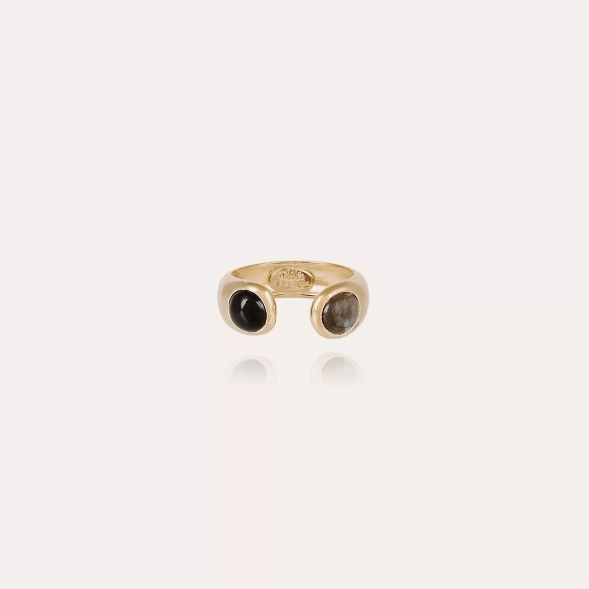 Gas Bijoux Bague Saint Germain dorée - Labradorite & Onyx noir Nacre blanche Cheap