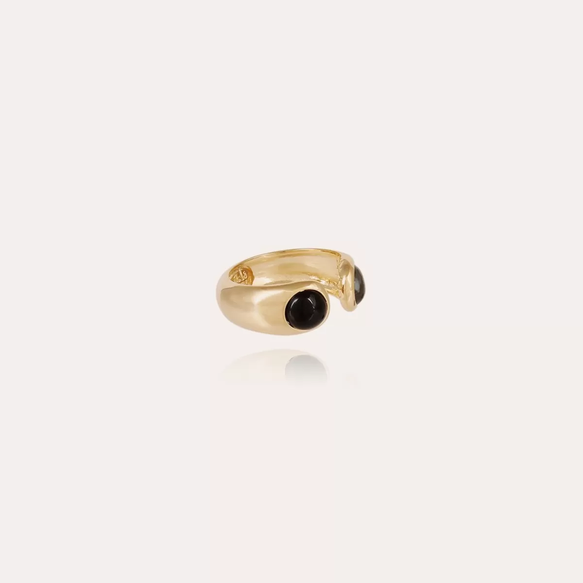 Gas Bijoux Bague Saint Germain dorée - Labradorite & Onyx noir Nacre blanche Cheap