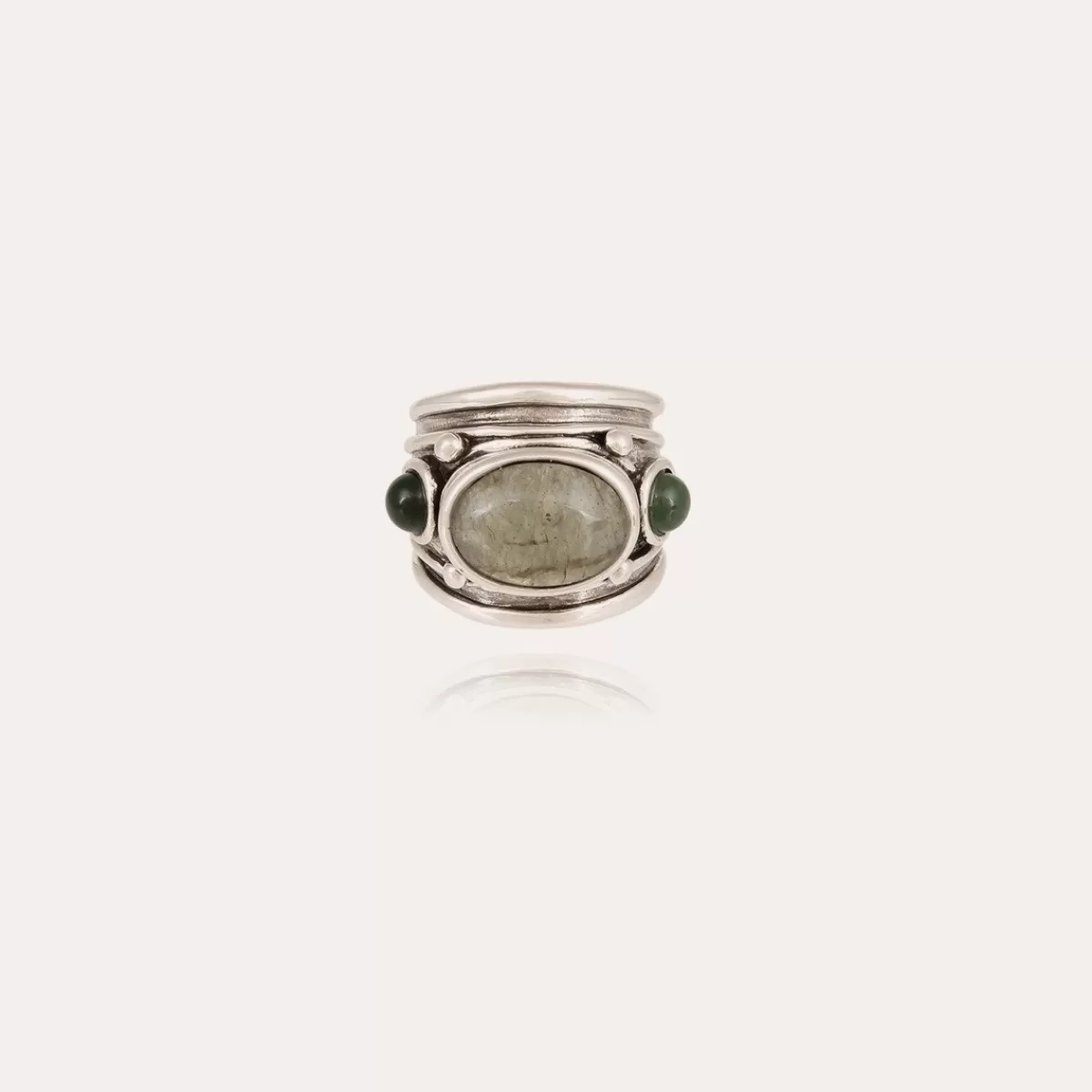Gas Bijoux Bague Simone argentée - Labradorite & Serpentine Turquoise Shop