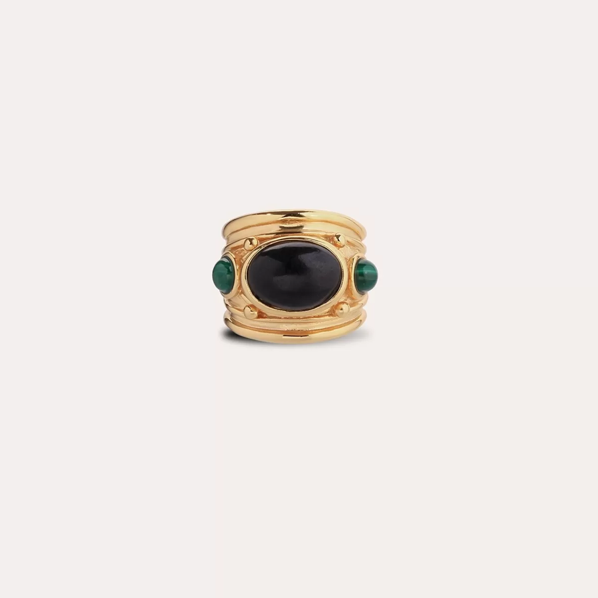 Gas Bijoux Bague Simone dorée - Basalt noir & Malachite Nacre blanche Best Sale