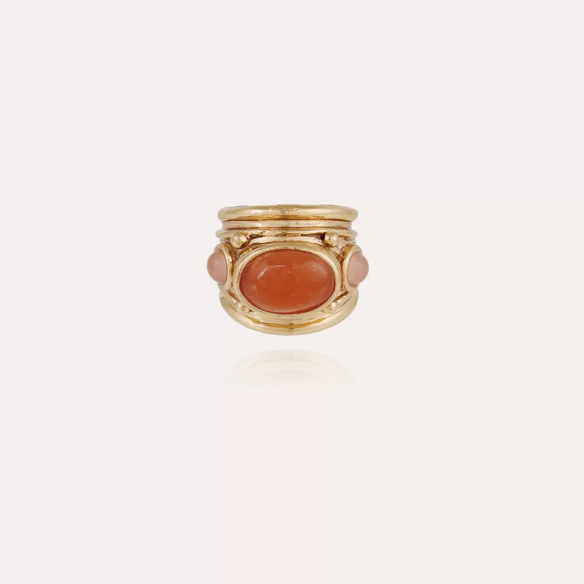 Gas Bijoux Bague Simone dorée - Cornaline & Quartz rose Nacre blanche Sale