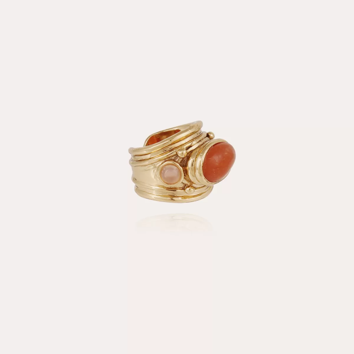Gas Bijoux Bague Simone dorée - Cornaline & Quartz rose Nacre blanche Sale