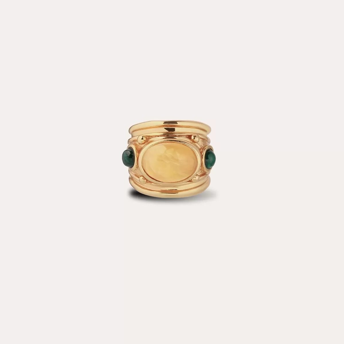 Gas Bijoux Bague Simone dorée - Hématoide jaune & Malachite Nacre blanche Online