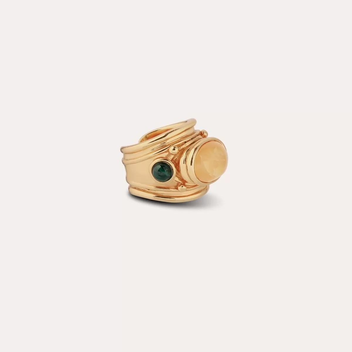 Gas Bijoux Bague Simone dorée - Hématoide jaune & Malachite Nacre blanche Online