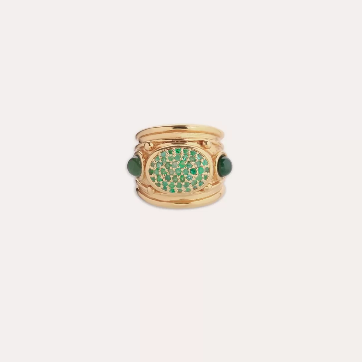 Gas Bijoux Bague Simone dorée - Émeraude - Capsule Les Précieux Pierre précieuse Émeraude Clearance