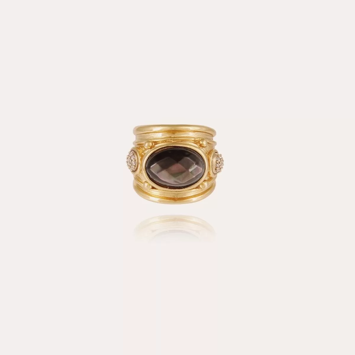 Gas Bijoux Bague Simone dorée - Nacre grise & Strass Nacre blanche Store