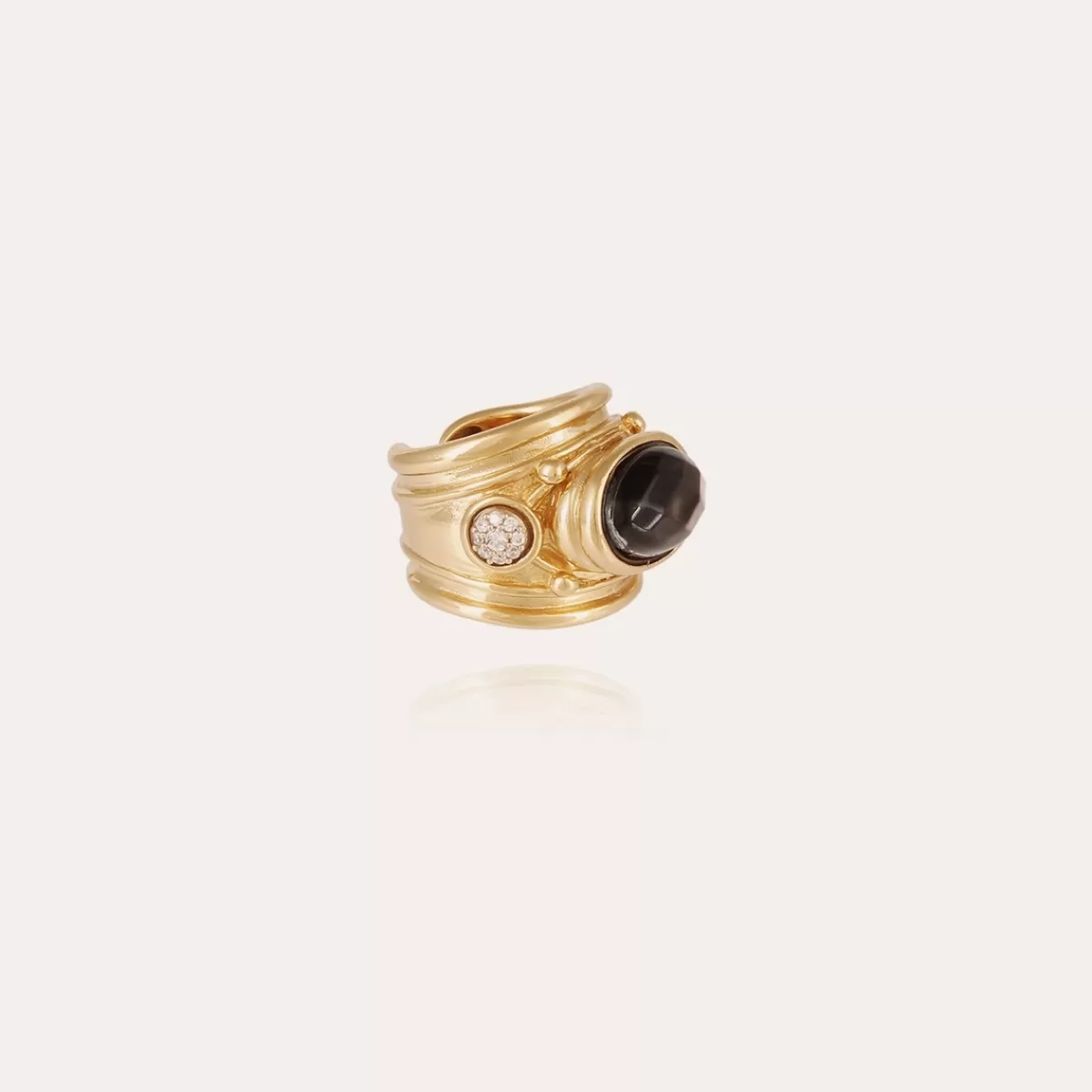 Gas Bijoux Bague Simone dorée - Nacre grise & Strass Nacre blanche Store