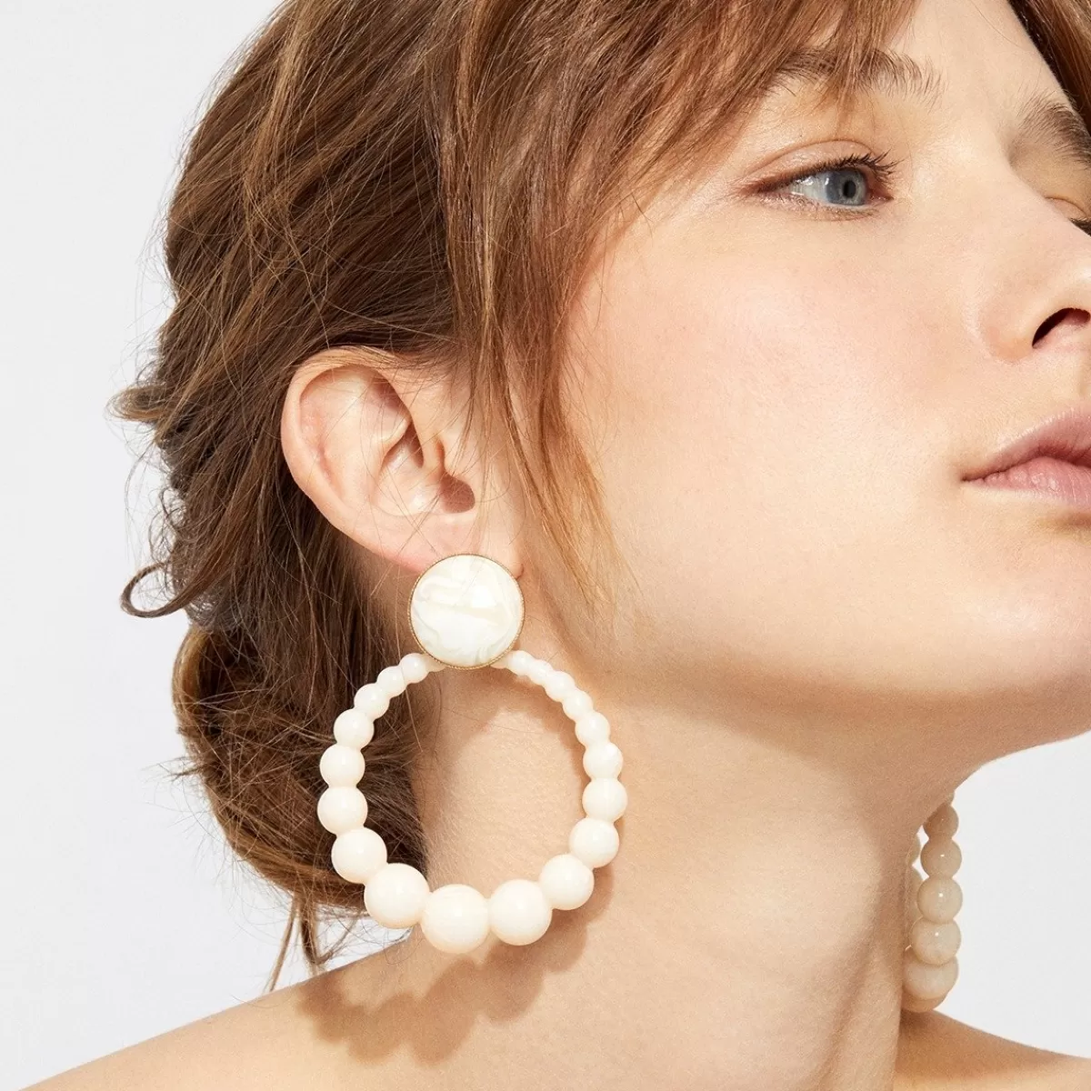Gas Bijoux Boucles d'oreilles Andy grand modèle acétate dorées - Blanc Sale