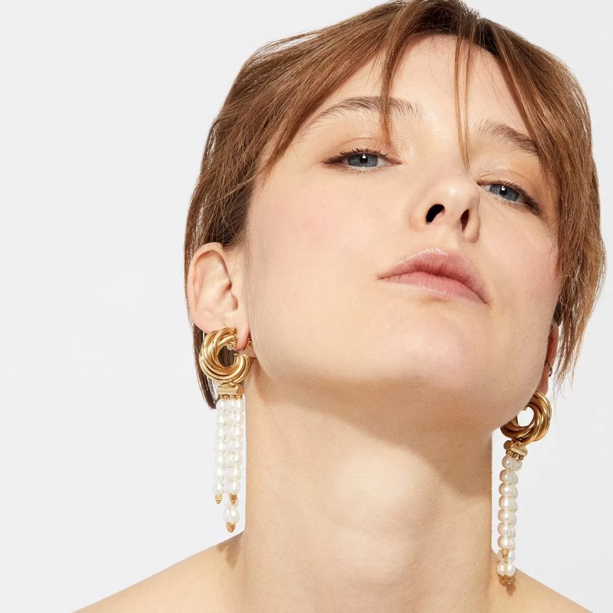 Gas Bijoux Boucles d'oreilles Atik Riviera mini dorées - Perles de culture Nacre blanche Cheap