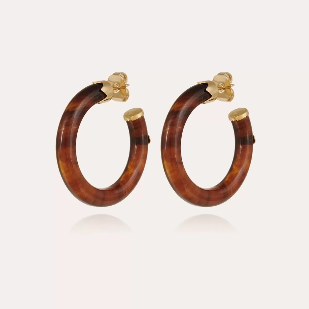 Gas Bijoux Boucles d'oreilles Caftan petit modèle acétate dorées - Marron Rouge Discount