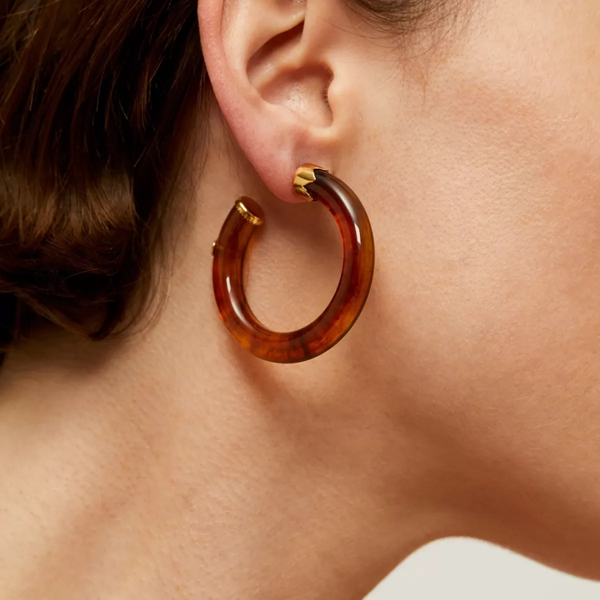 Gas Bijoux Boucles d'oreilles Caftan petit modèle acétate dorées - Marron Rouge Discount