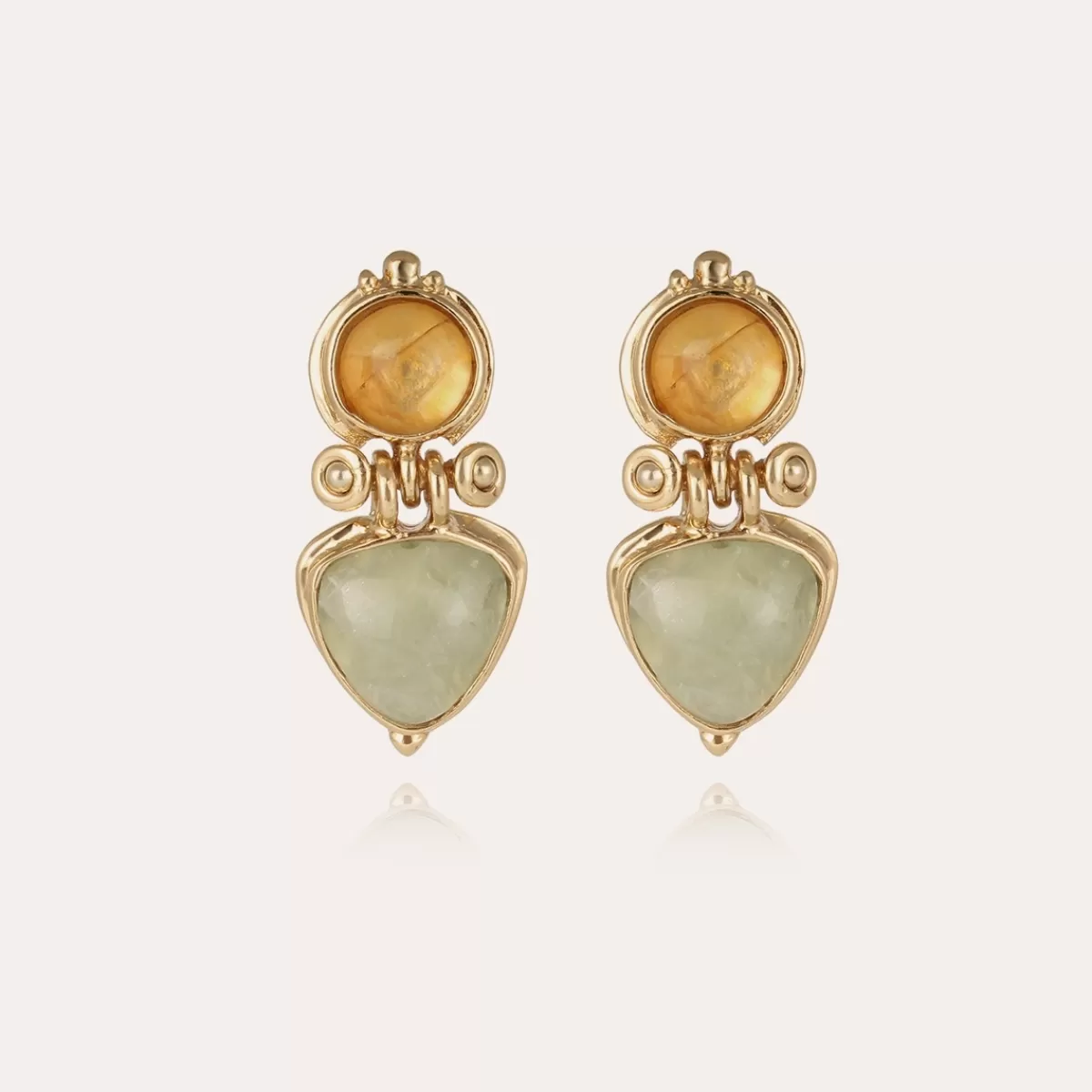 Gas Bijoux Boucles d'oreilles Colorado dorées - Hématoide jaune & Fluorine Nacre blanche Sale