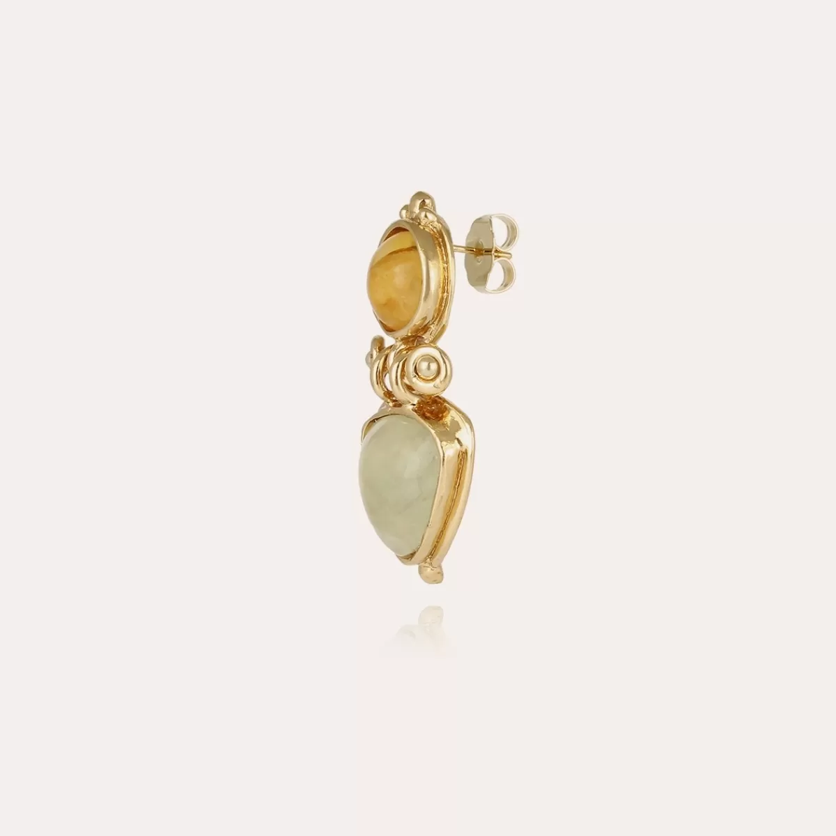 Gas Bijoux Boucles d'oreilles Colorado dorées - Hématoide jaune & Fluorine Nacre blanche Sale