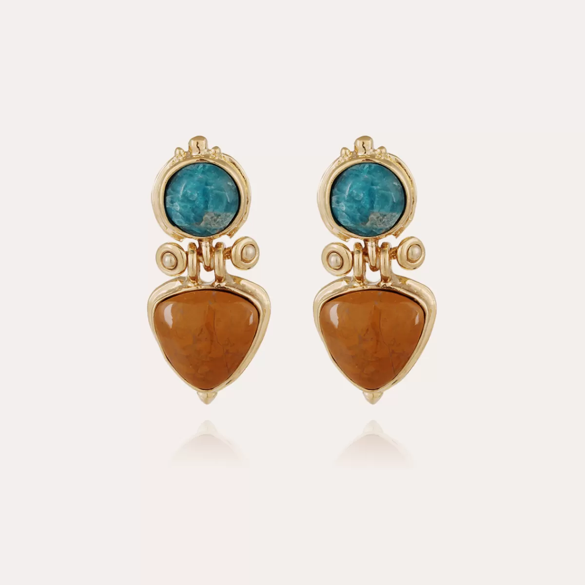 Gas Bijoux Boucles d'oreilles Colorado dorés - Apatite bleue Nacre blanche Cheap