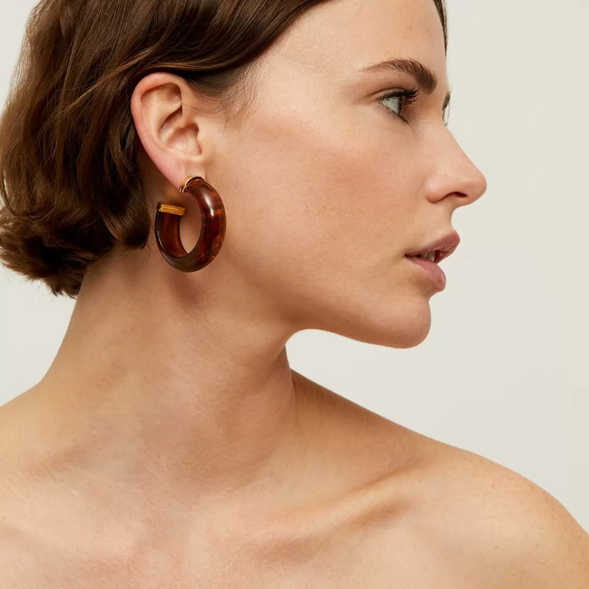 Gas Bijoux Boucles d'oreilles créoles Abalone acétate dorées - Marron Gris Best Sale