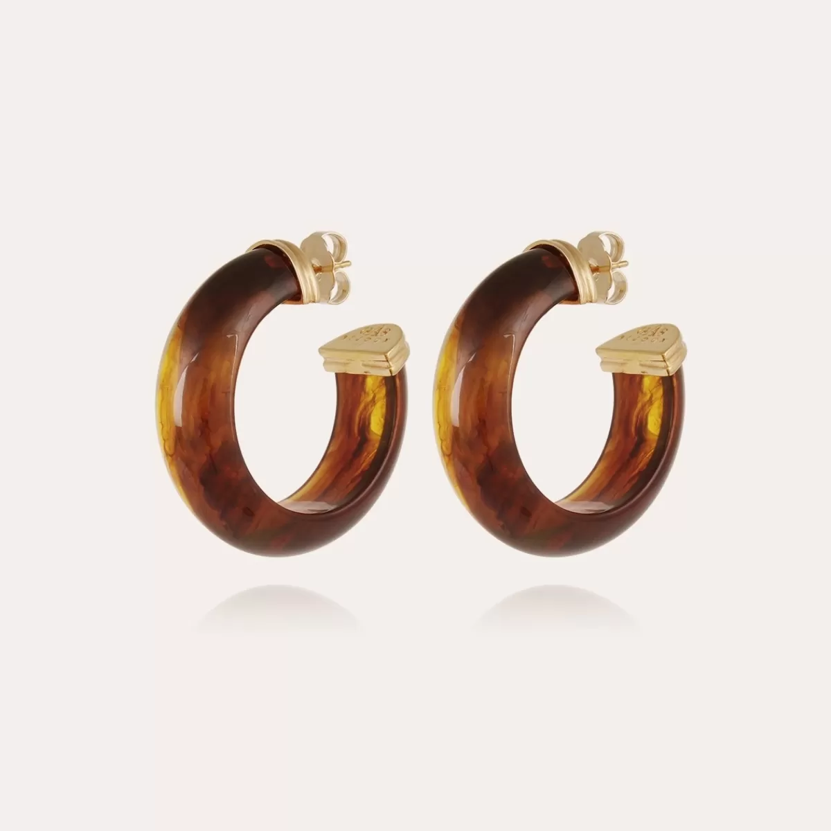 Gas Bijoux Boucles d'oreilles créoles Abalone acétate dorées - Marron Gris Best Sale