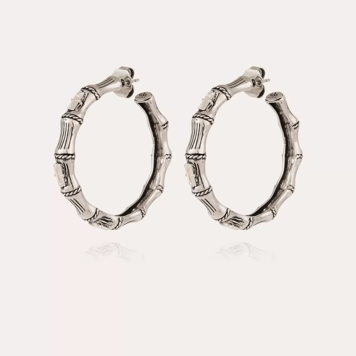 Gas Bijoux Boucles d'oreilles créoles Bambou strass argentées Cristal Fashion