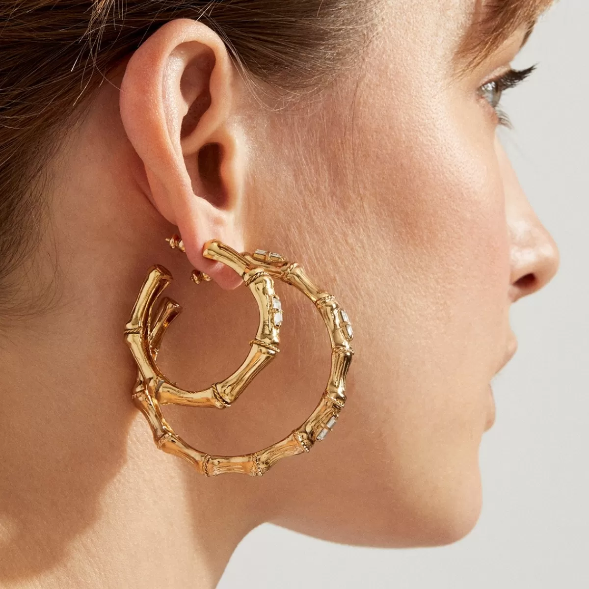 Gas Bijoux Boucles d'oreilles créoles Bambou strass dorées Cristal Best Sale