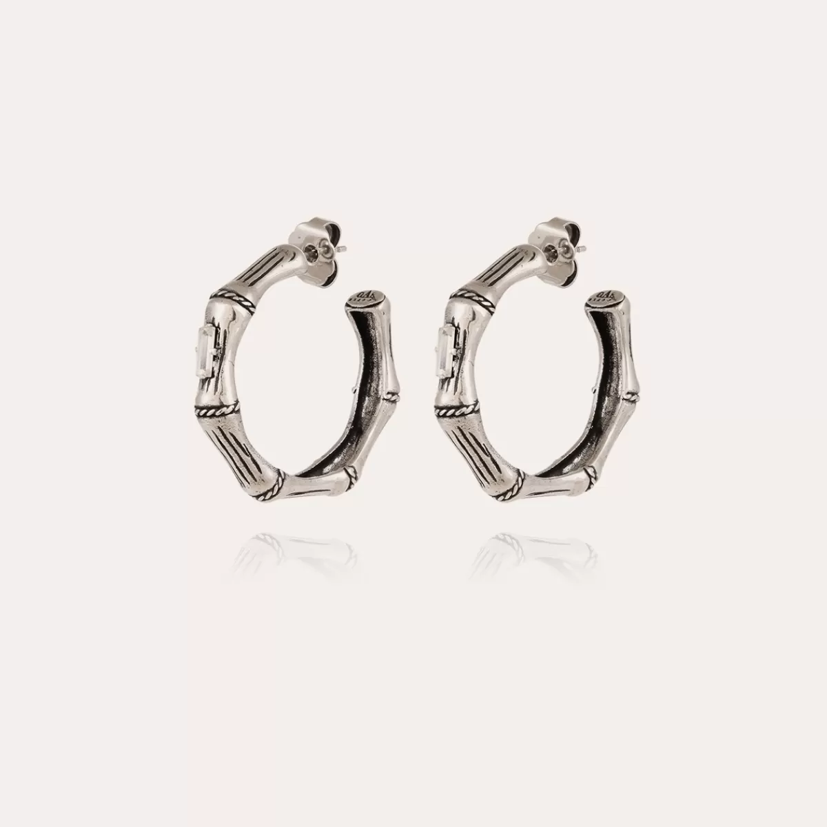 Gas Bijoux Boucles d'oreilles créoles Bambou strass petit modèle argentées Cristal Store