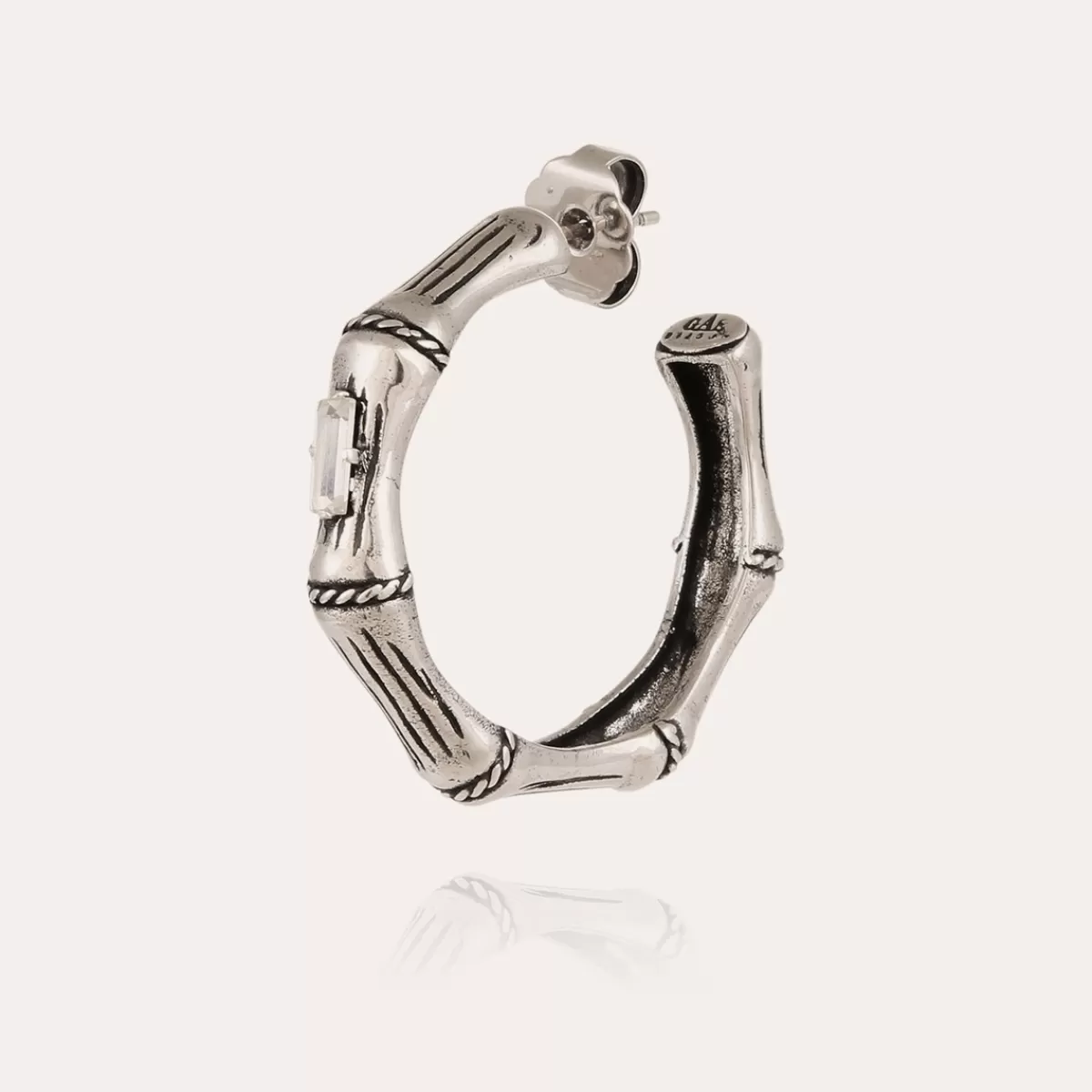 Gas Bijoux Boucles d'oreilles créoles Bambou strass petit modèle argentées Cristal Store