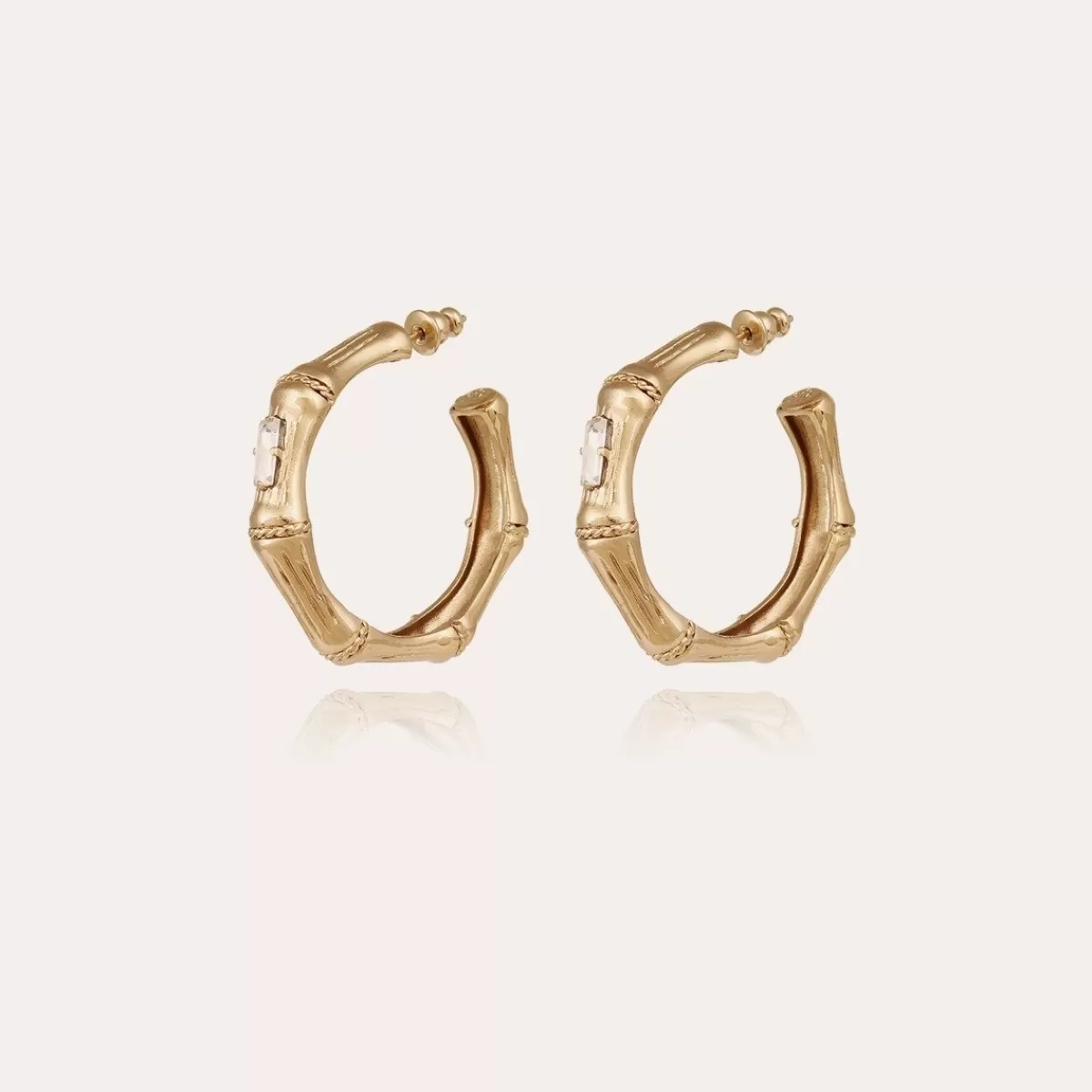 Gas Bijoux Boucles d'oreilles créoles Bambou strass petit modèle dorées Cristal Sale