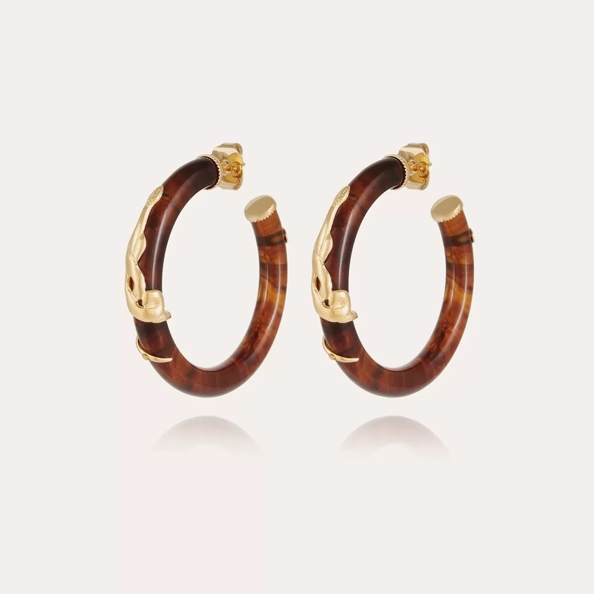 Gas Bijoux Boucles d'oreilles créoles Cobra petit modèle dorées - Marron Écaille New