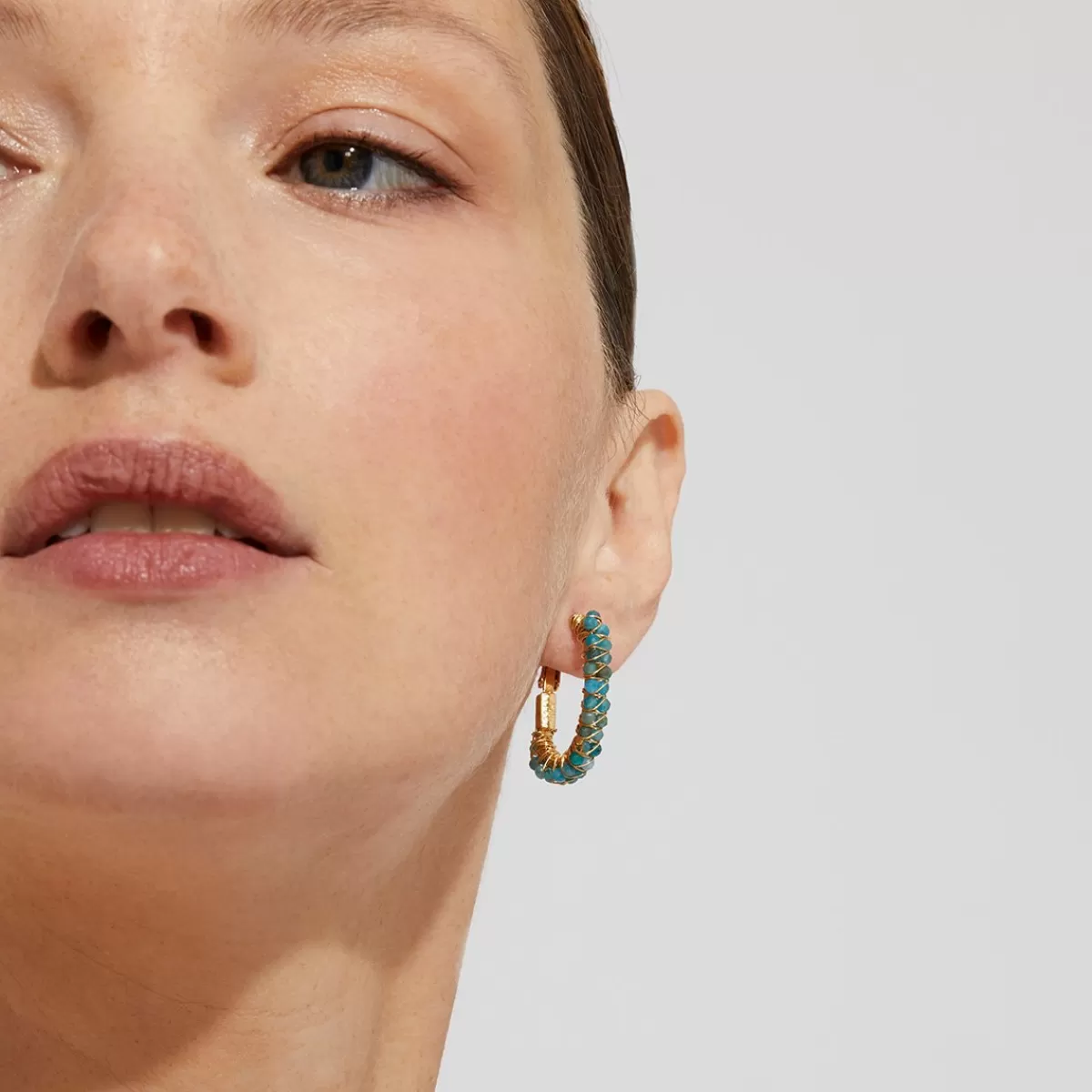 Gas Bijoux Boucles d'oreilles créoles Lyre dorées - Apatite bleue Gris Cheap