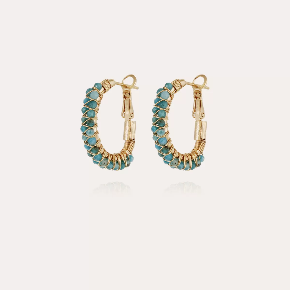 Gas Bijoux Boucles d'oreilles créoles Lyre dorées - Apatite bleue Gris Cheap
