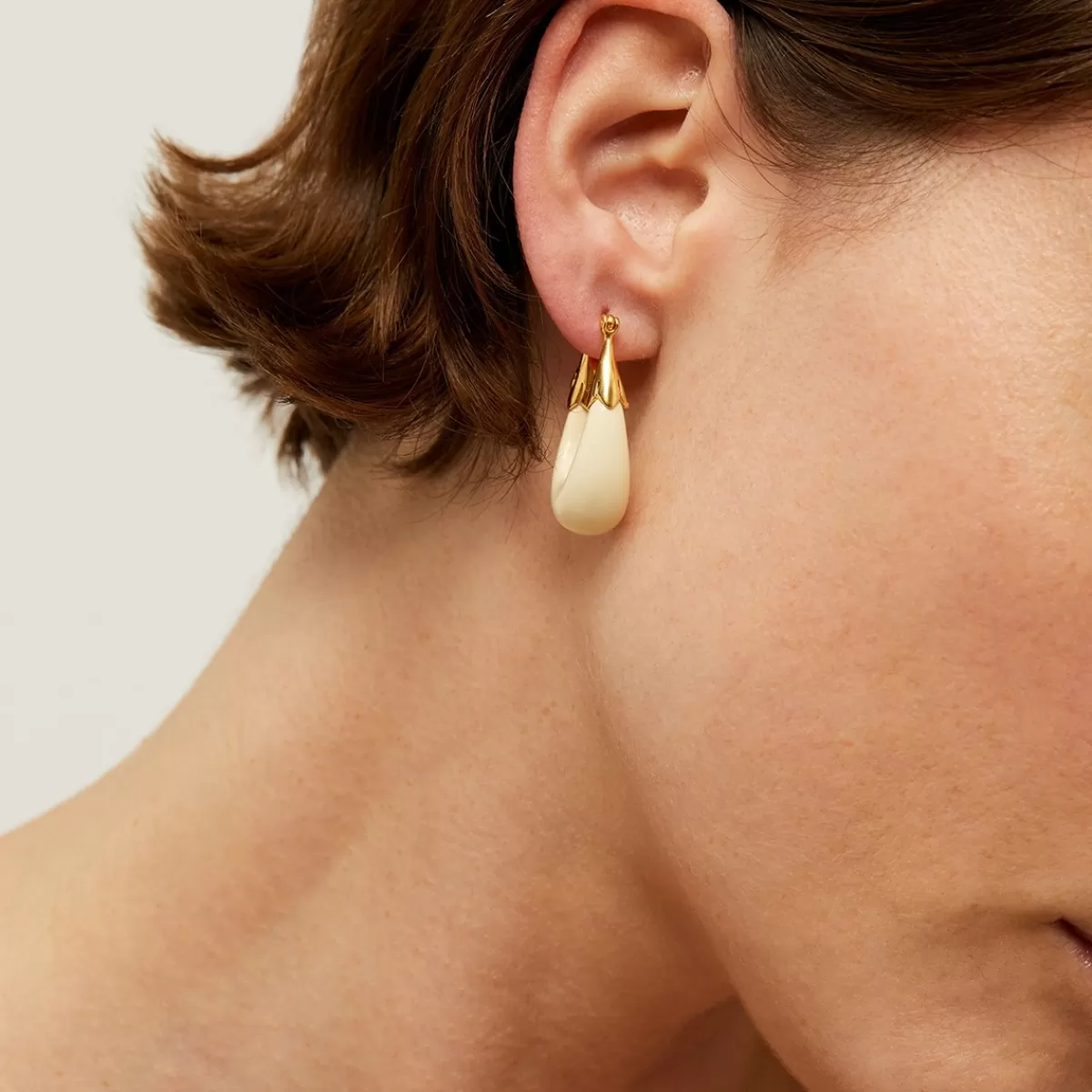 Gas Bijoux Boucles d'oreilles Écume petit modèle acétate dorées - Ivoire New