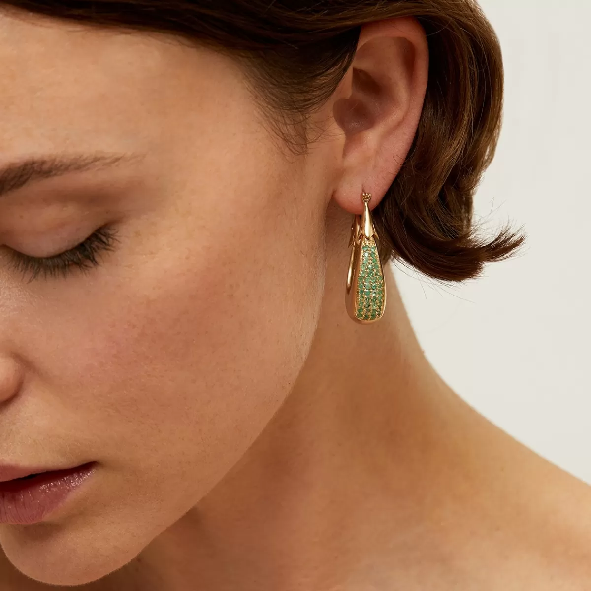 Gas Bijoux Boucles d'oreilles Écume petit modèle dorées - Émeraude - Capsule Les Précieux Pierre précieuse Émeraude Best