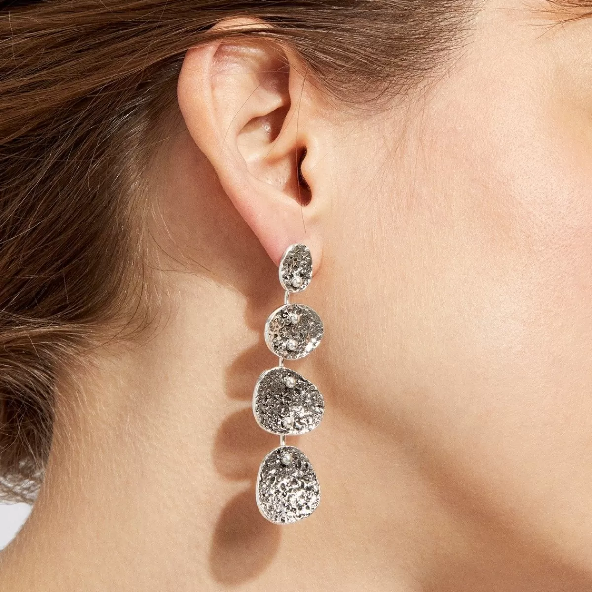 Gas Bijoux Boucles d'oreilles Eclipse 4 rangs argentées Clearance