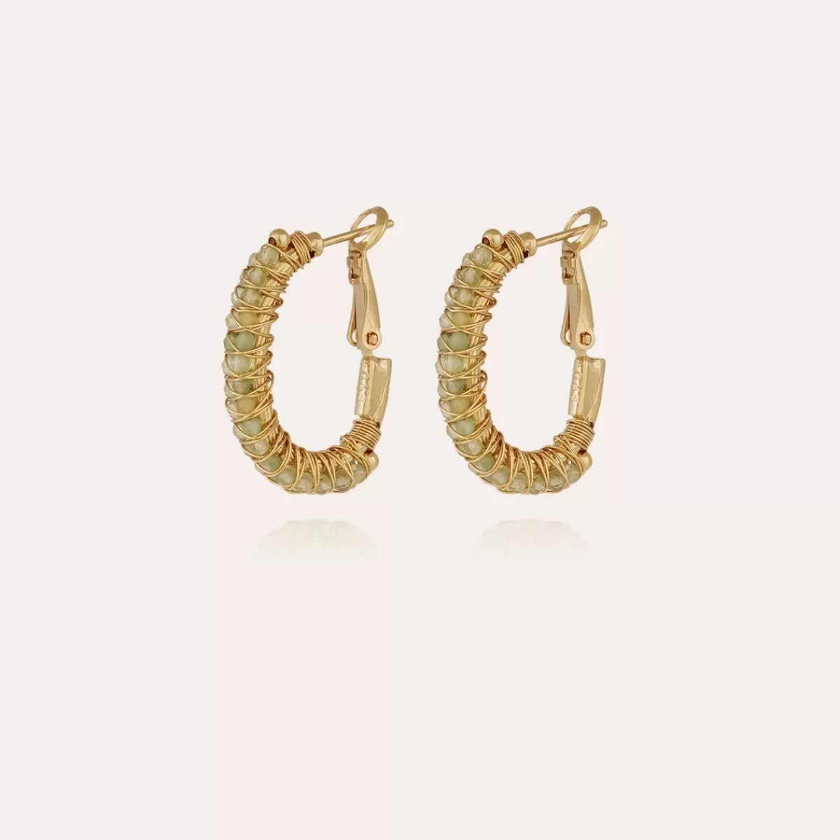 Gas Bijoux Boucles d'oreilles Lyre créoles dorées - Quartz vert Gris Cheap