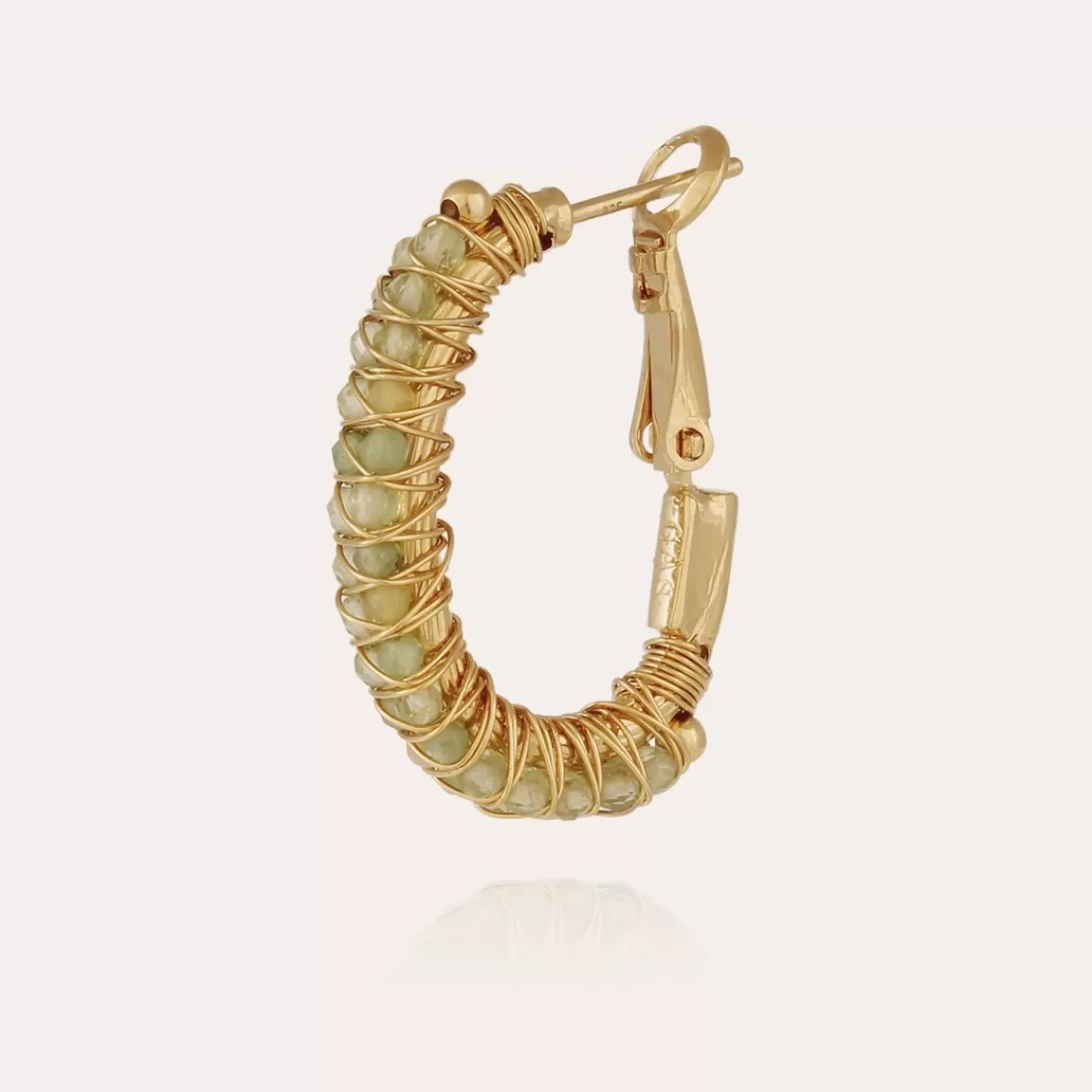 Gas Bijoux Boucles d'oreilles Lyre créoles dorées - Quartz vert Gris Cheap