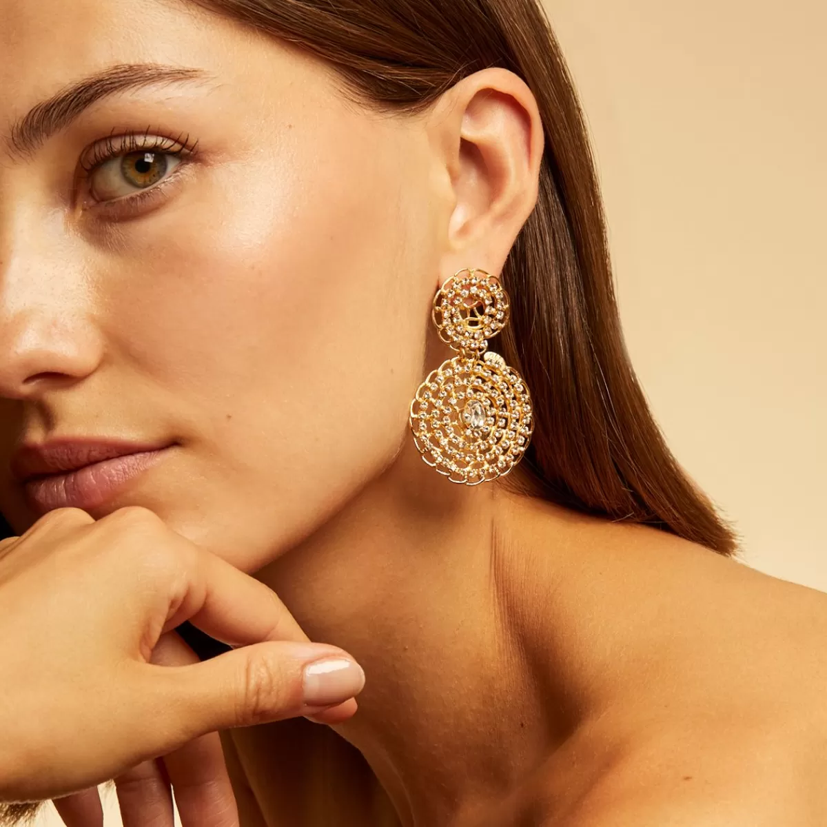Gas Bijoux Boucles d'oreilles Onde Gourmette strass petit modèle dorées Sale
