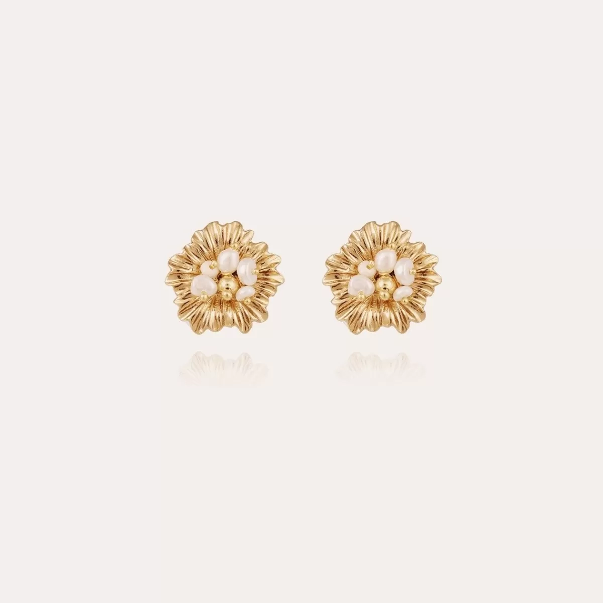Gas Bijoux Boucles d'oreilles puces Azalée dorées - Perles de culture Nacre blanche Shop