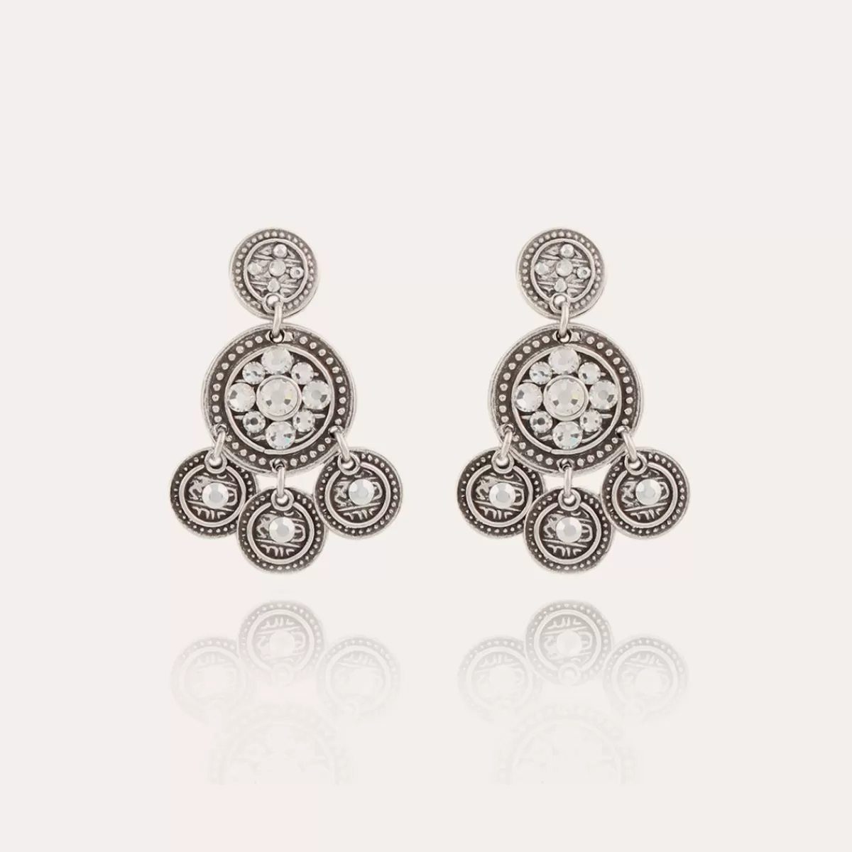 Gas Bijoux Boucles d'oreilles Sequin deux rangs argentées Orange Best Sale