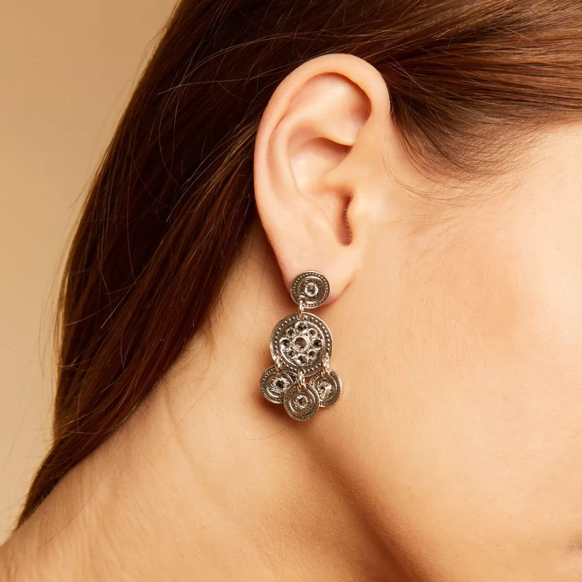 Gas Bijoux Boucles d'oreilles Sequin deux rangs argentées Orange Best Sale