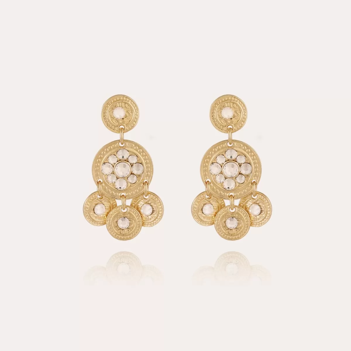 Gas Bijoux Boucles d'oreilles Sequin deux rangs dorées Cristal Outlet