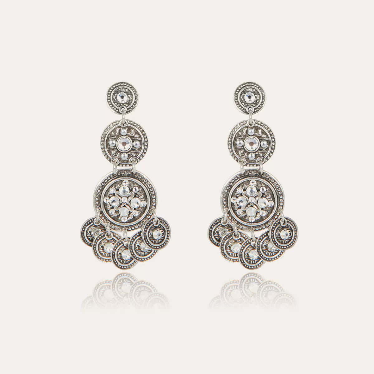 Gas Bijoux Boucles d'oreilles Sequin trois rangs argentées Orange Discount
