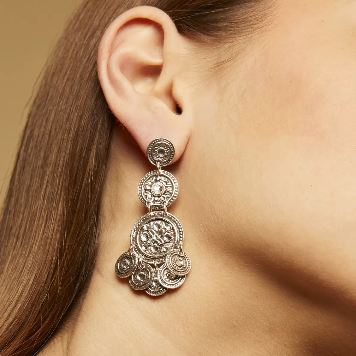 Gas Bijoux Boucles d'oreilles Sequin trois rangs argentées Orange Discount