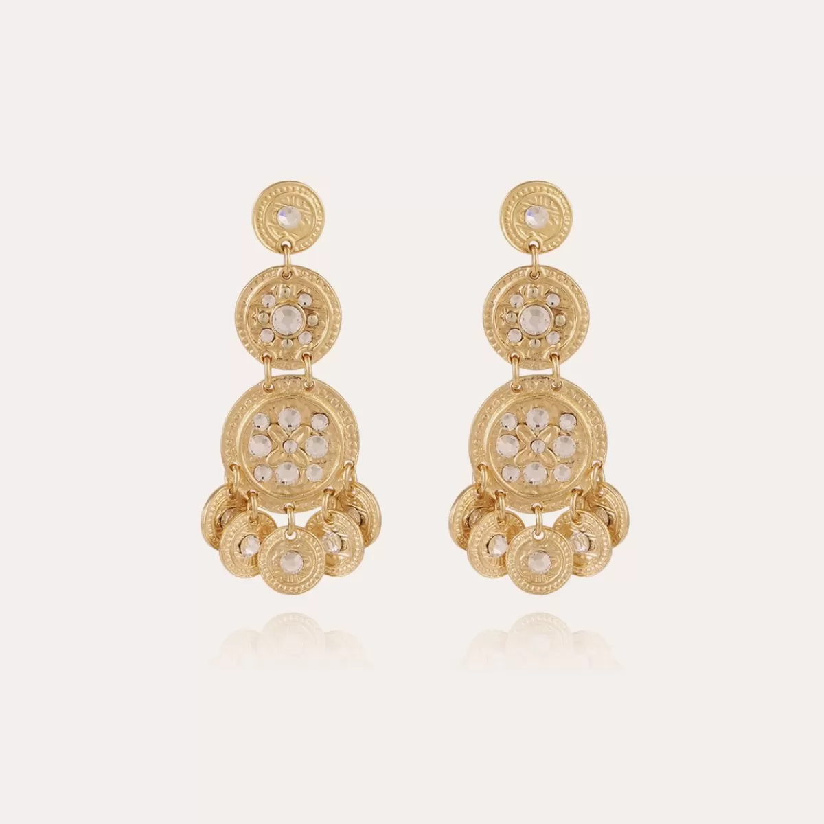 Gas Bijoux Boucles d'oreilles Sequin trois rangs dorées Cristal Best