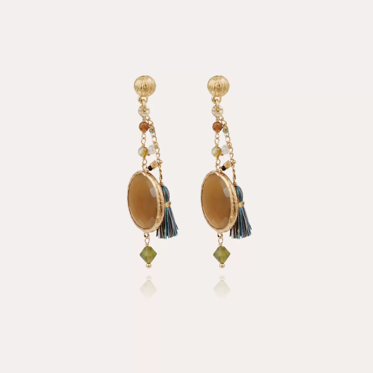 Gas Bijoux Boucles d'oreilles Serti Pondicherie dorées - Calcite jaune Multico marron New