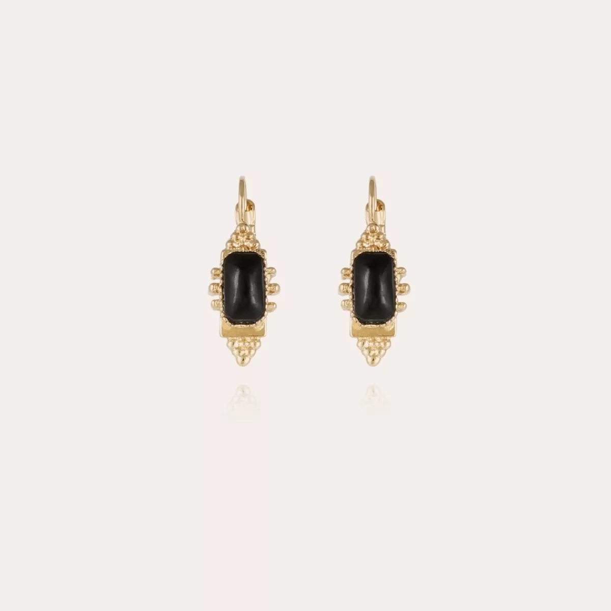 Gas Bijoux Boucles d'oreilles Serti Talisman petit modèle dorées - Basalte noir Fashion