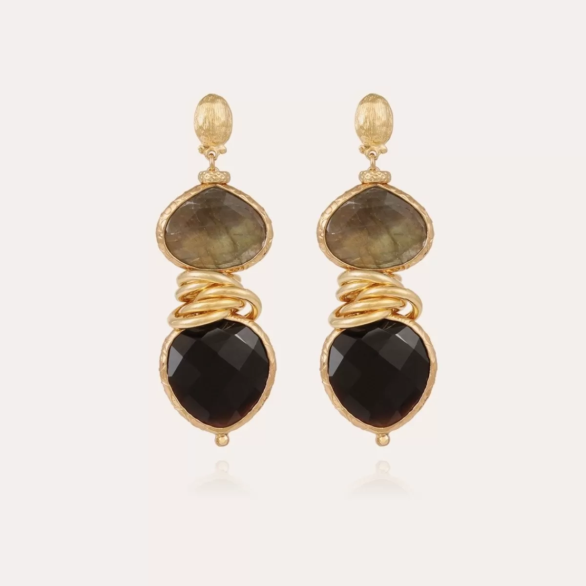 Gas Bijoux Boucles d'oreilles Sirena petit modèle dorées - & Onyx Noir Labradorite Sale