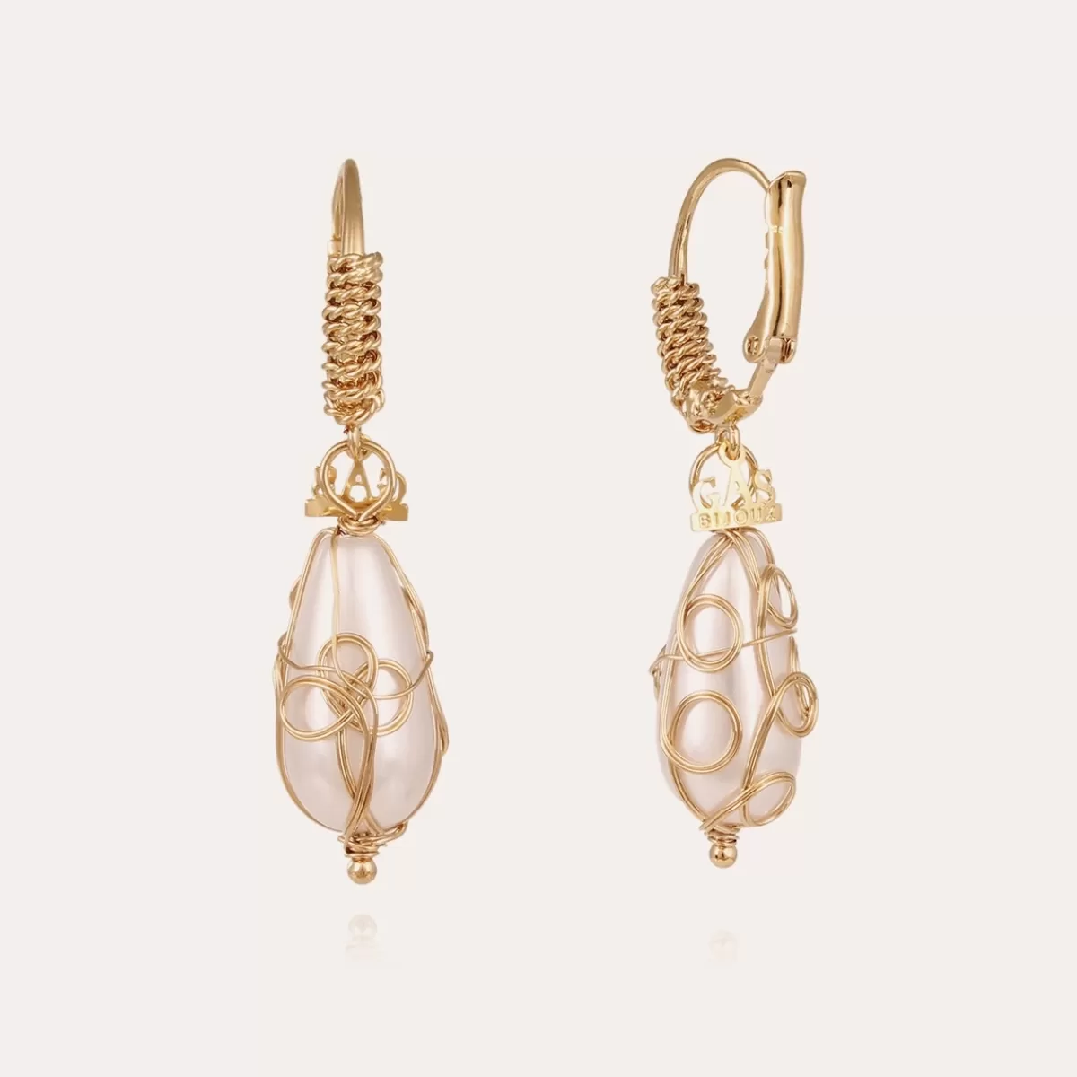 Gas Bijoux Boucles d'oreilles Tao Biwa petit modèle dorées Nacre blanche Hot