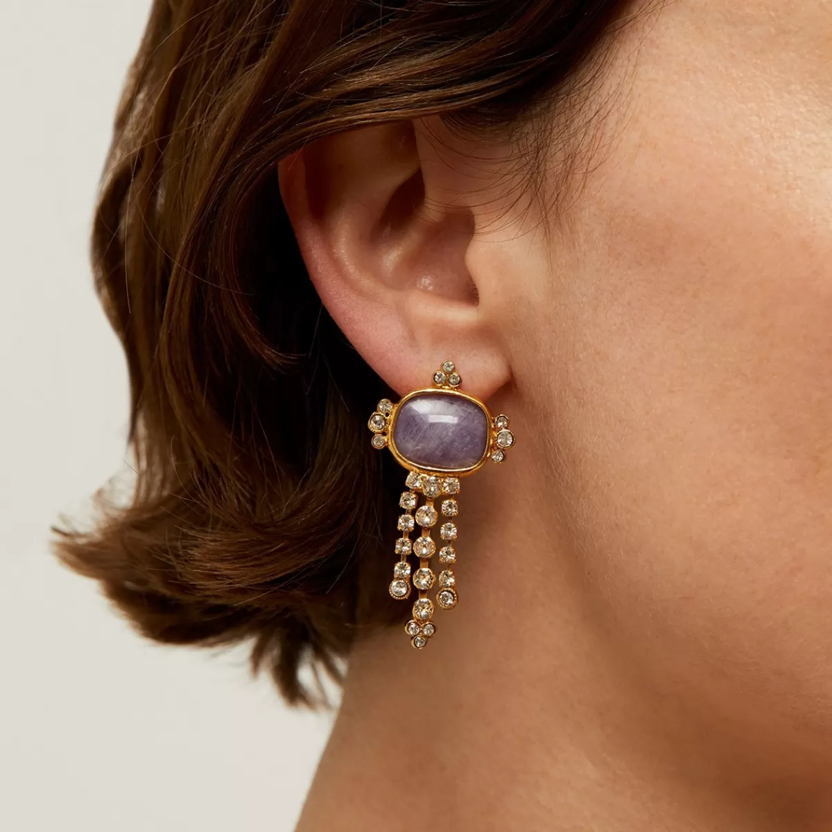 Gas Bijoux Boucles d'oreilles Tiki dorées - Améthyste Nacre blanche Flash Sale