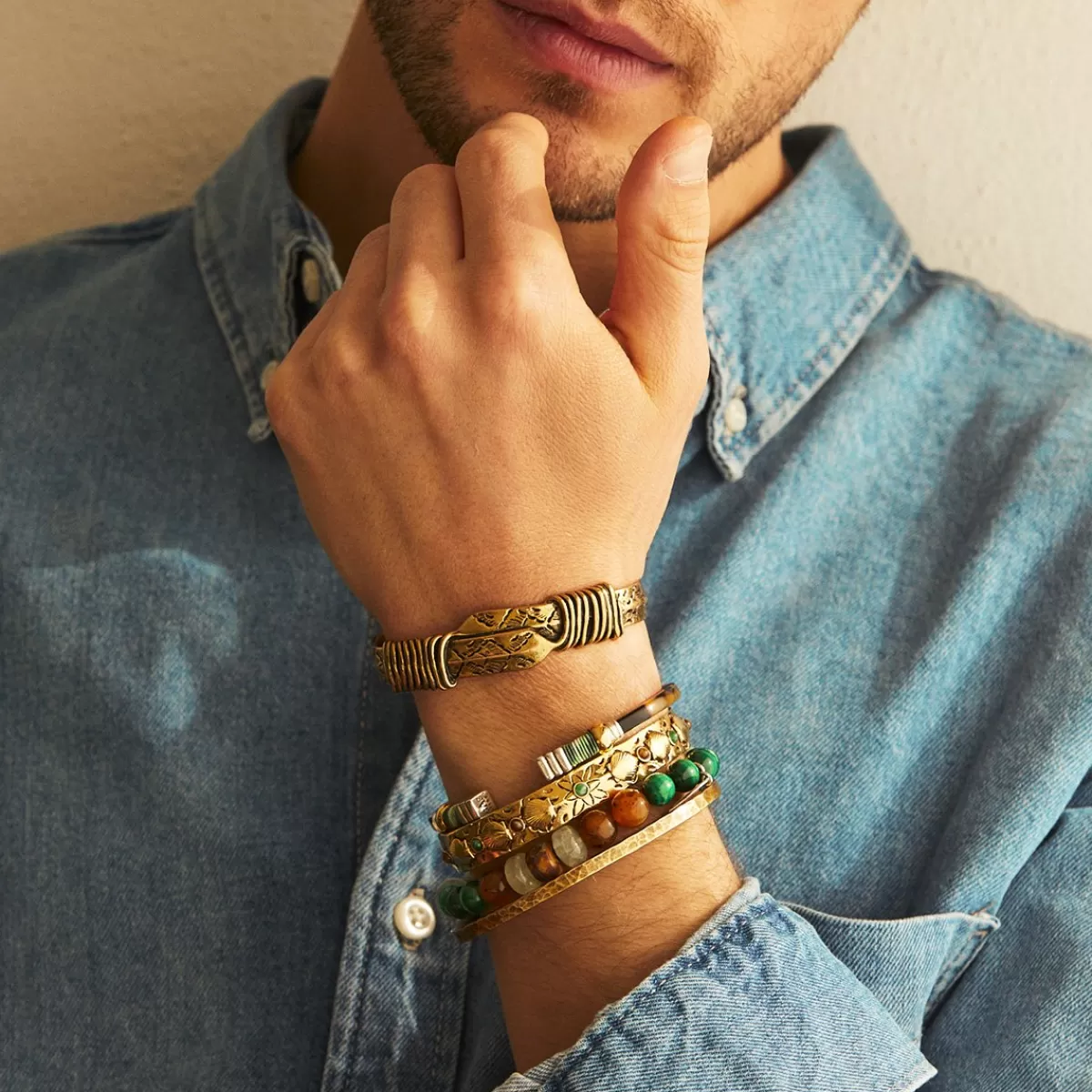 Gas Bijoux Bracelet Eliot martelé grand modèle Doré New