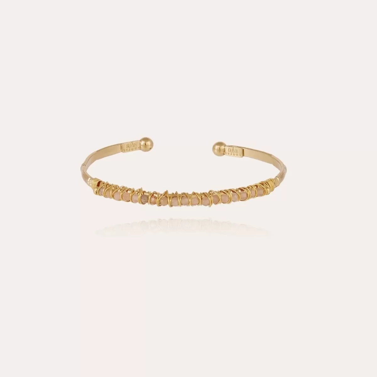Gas Bijoux Bracelet Lyre jonc petit modèle doré - Quartz rose Nacre blanche Online