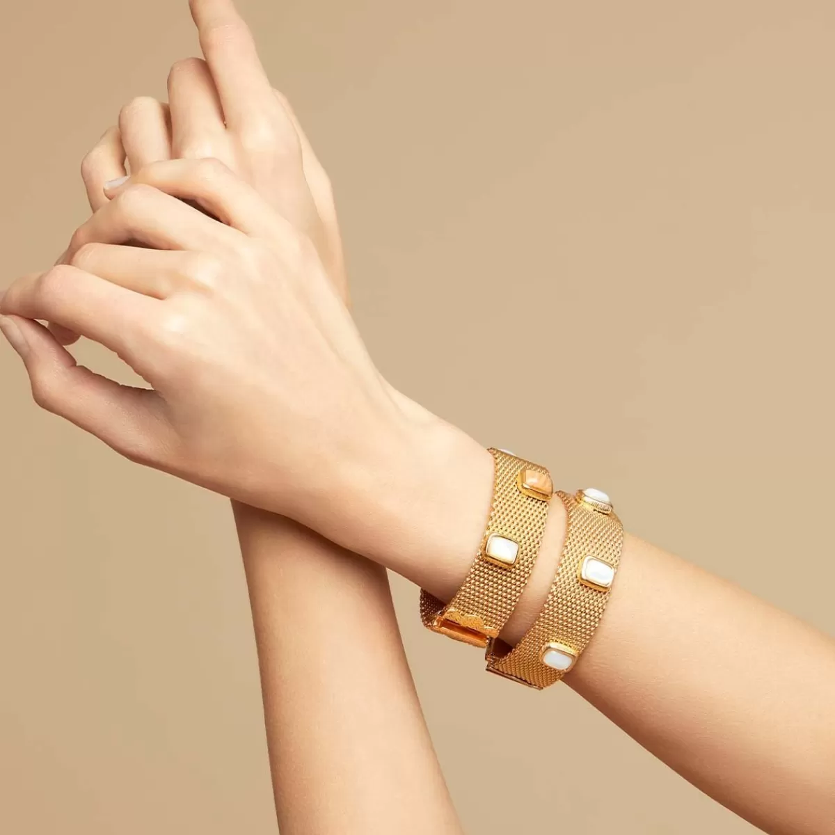 Gas Bijoux Bracelet Totem Pierre grand modèle doré - Nacre blanche Discount